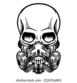 Human skull with protective gas mask - Out line