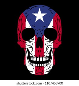 Human skull with Puerto Rico flag isolated on black background