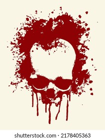 cráneo humano con manchas y salpicaduras de sangre roja. Impresión gráfica para ropa, tela, papel pintado, papel de envoltura, elemento de diseño para la fiesta de halloween