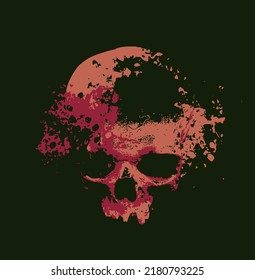 human skull with red blood spots and splashes. Graphic print for clothes, fabric, wallpaper, wrapping paper, design element for halloween party