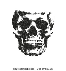 Human skull with a retro photocopy effect, grain on an isolated background. Vector illustration.