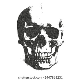 Human skull with a retro photocopy and grain effect.