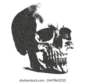 Human skull with a retro photocopy and grain effect.