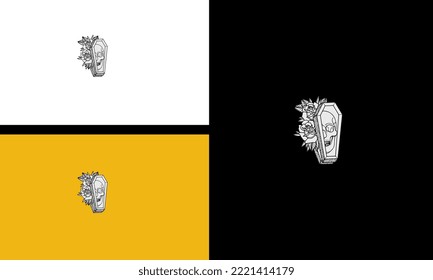 Human skull with roses drawn in tattoo style. Isolated on white. logo design