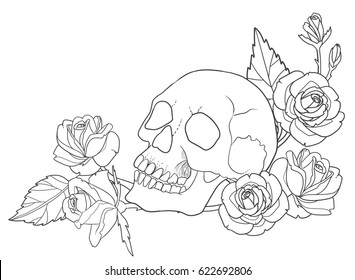 coloring pages of roses and skulls