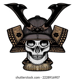 Human skull Samurai with mask