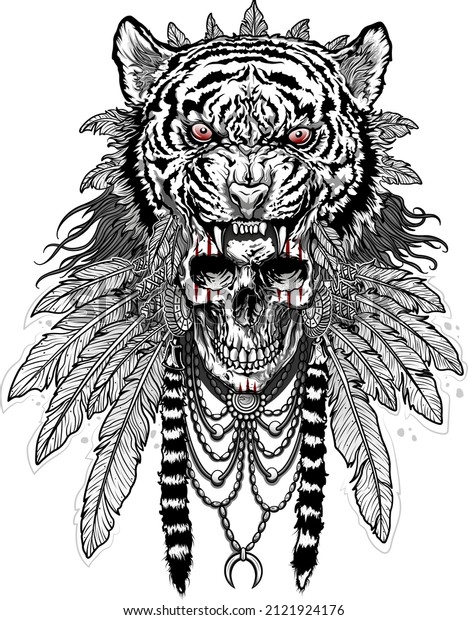 human skull in a scary tiger\
mask