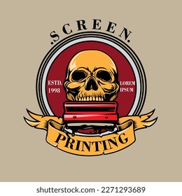 human skull screen printing vector illustration