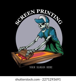 Vetor de screen printing squeegee mascot, this cool and funny image is  suitable for t-shirt, posters and merchandise design elements, also  suitable as a screen printing company logo do Stock