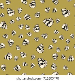 Human skull seamless pattern background, pop art retro vector illustration. Halloween holiday and Mexican day of the dead