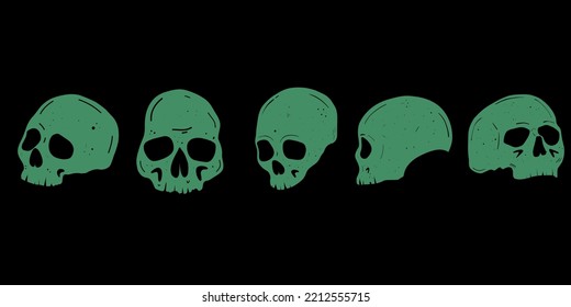 Human skull set. Anatomically correct human skulls set isolated. Monochrome Symbol. Hand drawn engraved retro badge for t-shirt, banner, poster and logo