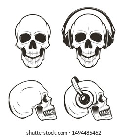 Human skull set, vector hand drawn illustration isolated on white background. Skull t-shirt graphics.