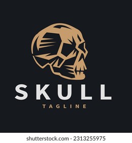 Human skull shape illustration human head simple logo vintage style in dark background.