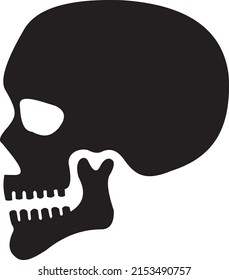 A Human Skull Side View, Black Icon, For Graphic Design