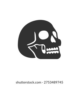 Human skull side view icon. Skeleton head anatomy symbol. Monochrome black and white symbol