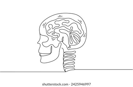 Human skull with a silhouette of a brain inside. Symbolic image of a concussion. Vector illustration. Images produced without the use of any form of AI software at any stage. 