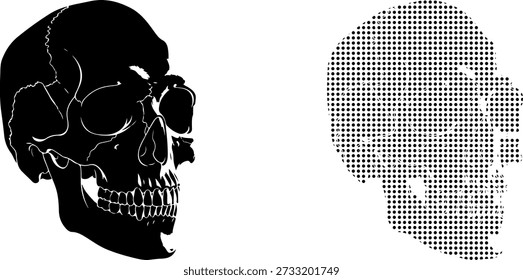 Human skull silhouette and dotted head profile