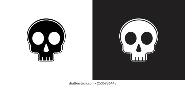 Cráneo humano, icono de esqueleto Icono de cráneo de dibujos animados. Icono de advertencia de peligro, icono de Vector de cráneo de cabeza plana. Ilustración vectorial del cráneo en fondo blanco y negro.