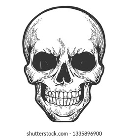 Human skull sketch engraving vector illustration. Scratch board style imitation. Hand drawn image.