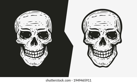 Human skull sketch. Hand drawn vector illustration in engraving style