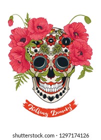 Human Skull  with slogan.  Good for print on T-shirts, bags,  covers.  Vector illustration.