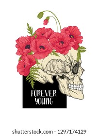 Human Skull  with slogan.  Good for print on T-shirts, bags,  covers.  Vector illustration.