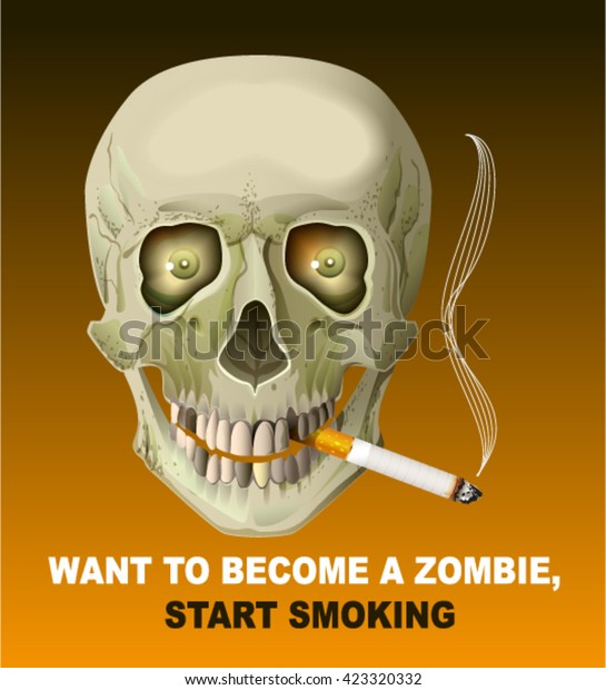 Human Skull Smoking Cigarette Illustration Vector Stock Vector (royalty 