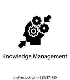 Human skull, with some cogwheel and arrows, notion of knowledge management icon 