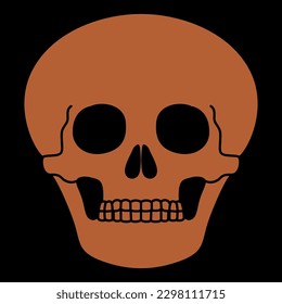 Human skull. Spooky Halloween symbol of death. Dead head. Orange silhouette on black background.