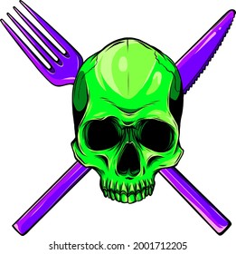 Human Skull with a Spoon and Fork. Illustration for design