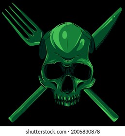 Human Skull with a Spoon and Fork. Illustration for design