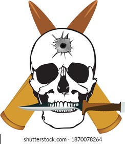 human skull sticker cartridges and dagger