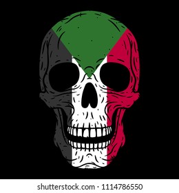 Human skull with Sudan flag isolated on black background