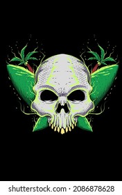 Human skull with surfing vector illustration