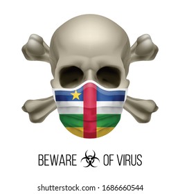 Human Skull and Surgical Mask in the Color of National Flag Central African Republic. Mask in Form of the Flag and Skull as Concept of Dire Warning that the Viral Disease Can be Fatal.