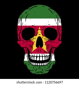 
Human skull with Suriname flag isolated on black background. Skull. Vector skull.