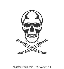 Human Skull and Sword Tattoo Vintage Illustration