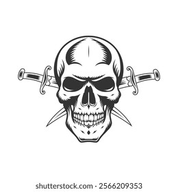 Human Skull and Sword Tattoo Vintage Illustration