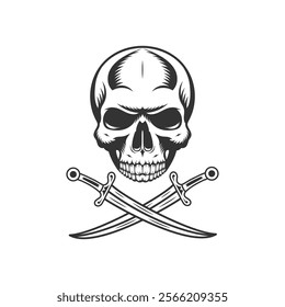 Human Skull and Sword Tattoo Vintage Illustration