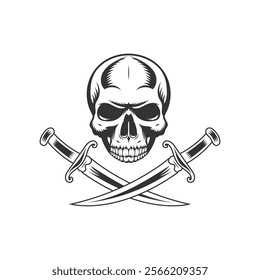 Human Skull and Sword Tattoo Vintage Illustration