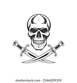 Human Skull and Sword Tattoo Vintage Illustration