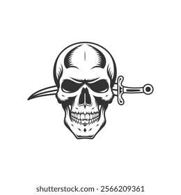 Human Skull and Sword Tattoo Vintage Illustration