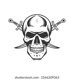 Human Skull and Sword Tattoo Vintage Illustration