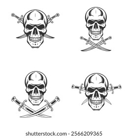 Human Skull and Sword Tattoo Vintage Illustration