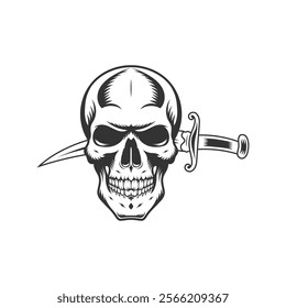 Human Skull and Sword Tattoo Vintage Illustration