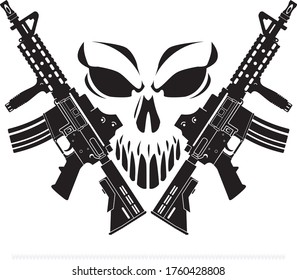 Human Skull Symbol With Crossed Ar15 Assault Rifles
