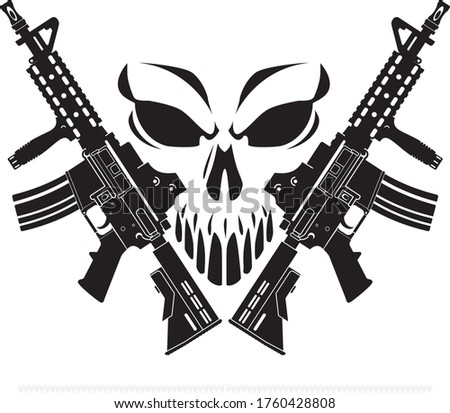 human skull symbol with crossed ar15 assault rifles