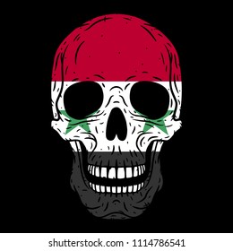 Human skull with Syrian flag isolated on black background