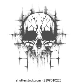 Human Skull Tattoo Design. Monochrome Vector illustration Isolated on White