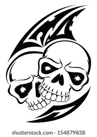 Human skull tattoo design, vintage engraved illustration.
